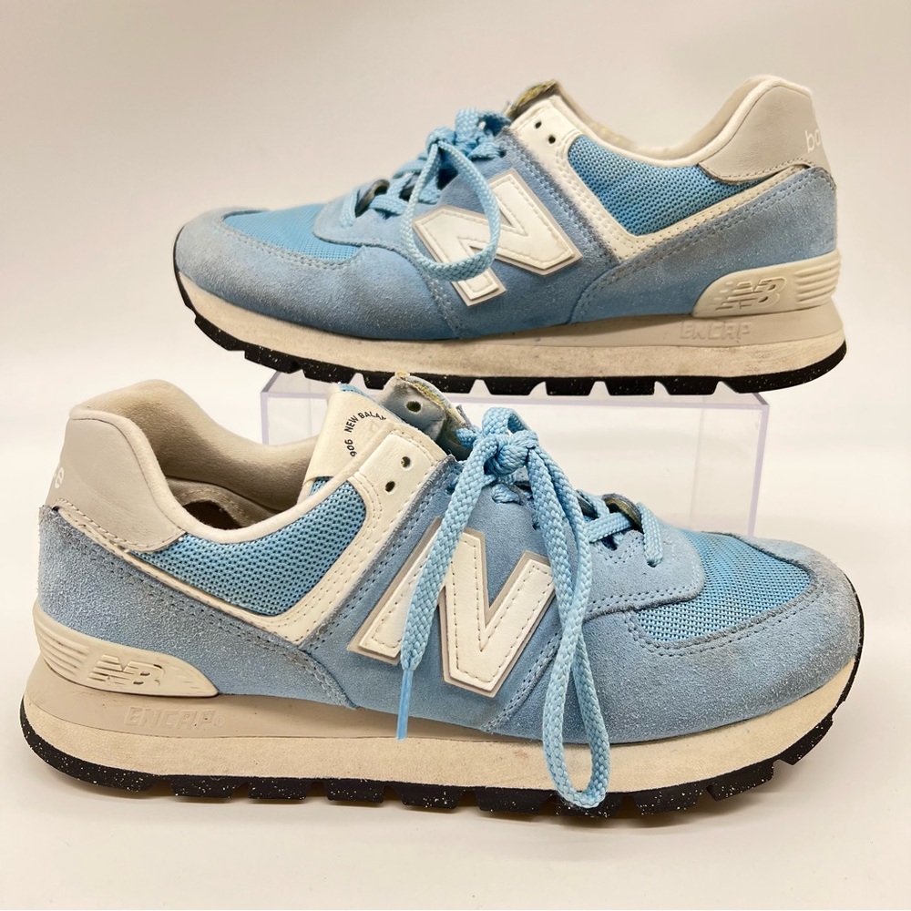 New Balance Men Suede and Mesh Light Blue/Gray/White Sneakers 8.5 Model ML574D2A